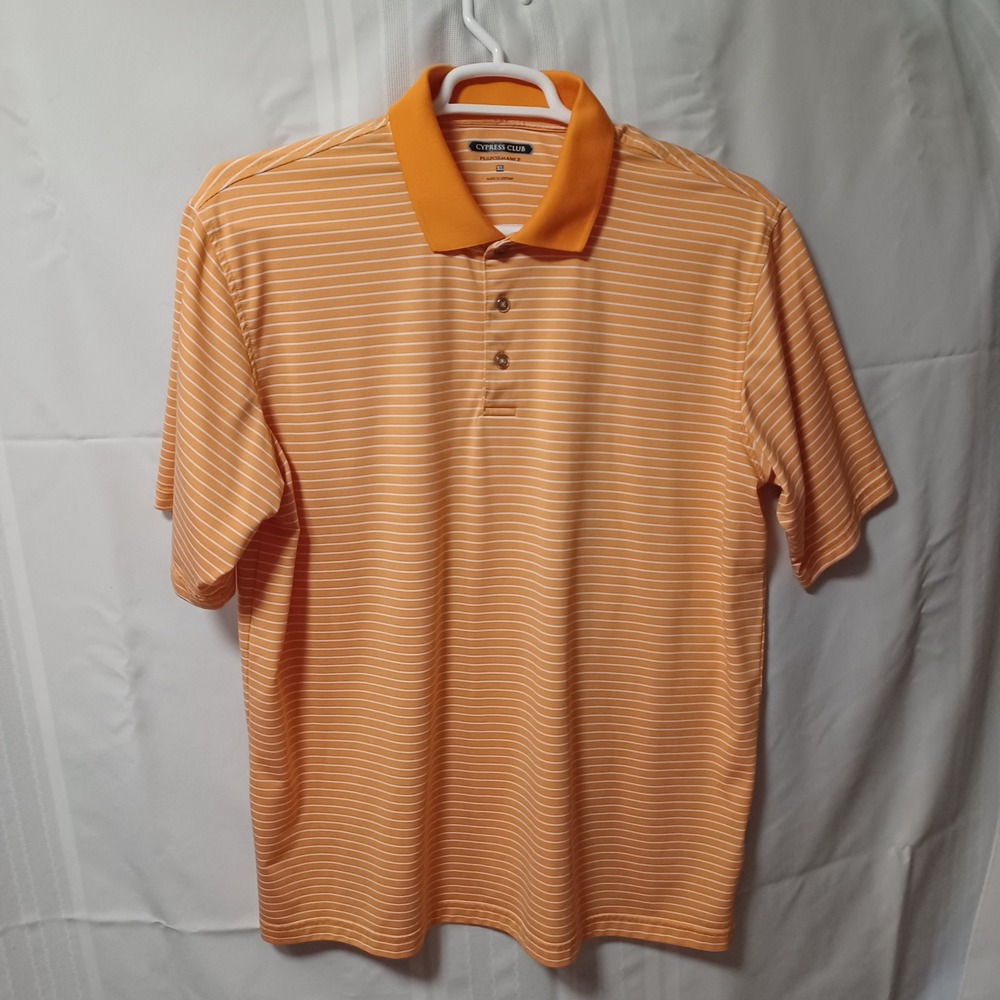 Cypress Club Polo Shirt Mens XL Orange Striped Performance Short Sleeve Golf Top